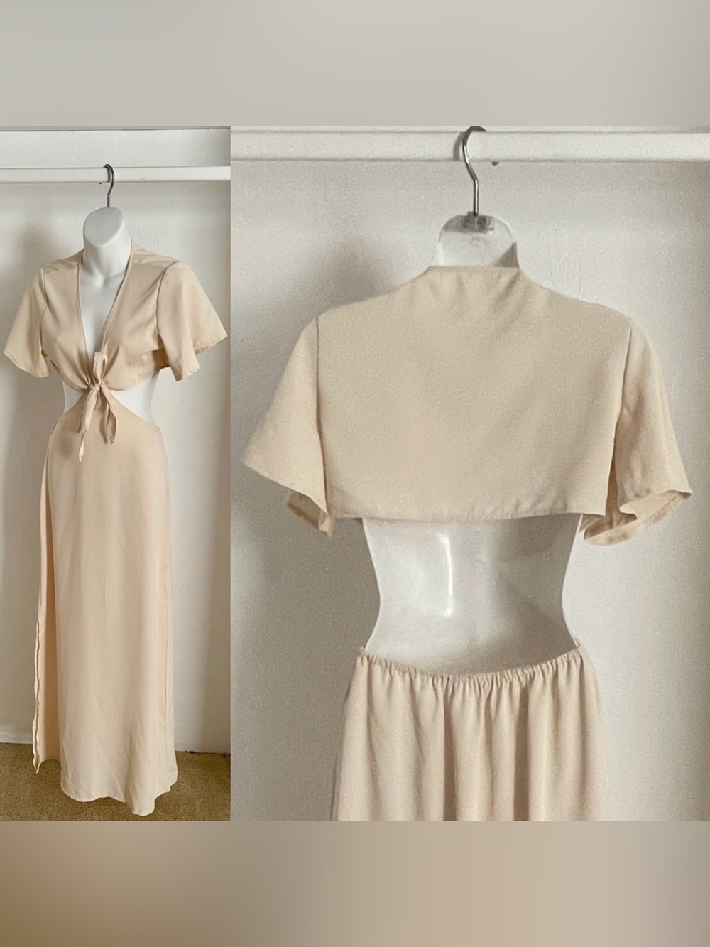 Chic Boho Ivory Crepe Cutout Tie-Front DRESS Size Small